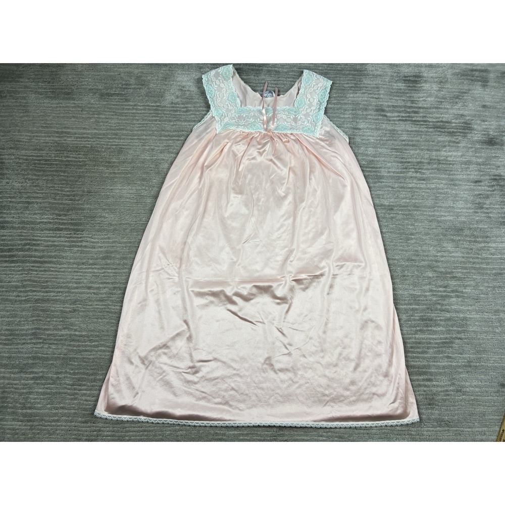 Vintage Vanity Fair Slip Dress Womens Medium Pink Lace Embroidered Satin